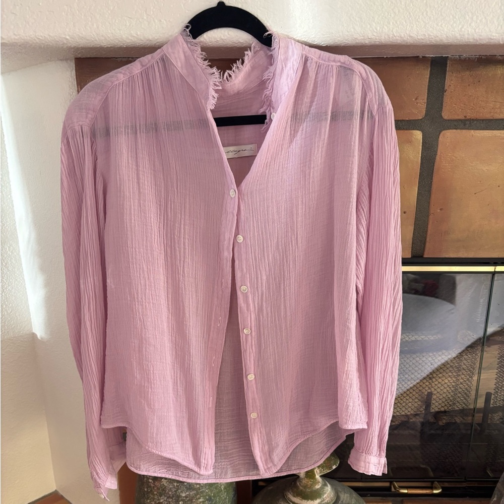RAQUEL ALLEGRA Sheer
Lavender Gauze Jersey Medley Shirred Blouse size 1